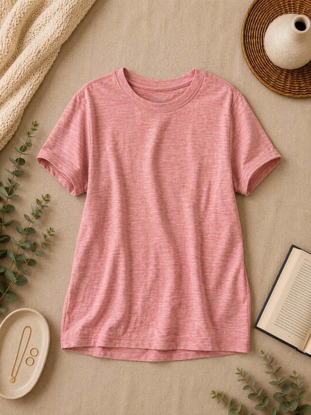 Crewcuts J. Crew Boys' Performance Crewneck T-Shirt Heather Coral Red Size 6-7